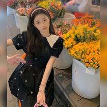  Meat finish black gentle wind French first love sweet bubble sleeve embroidery dress female summer 2021 new princess skirt