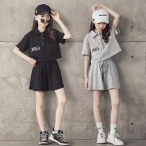 Girl Clothing Trendy Suit Foreign Air Summer Childrens Tennis Red Casual Sports Suit Short Sleeve T-shirt Shorts Two Pieces