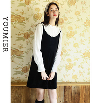 Youmier maternity womens velvet skirt a dress autumn and winter academy style Stitching small fragrant style maternity skirt