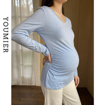 (Special area 2 pieces 5 fold) Youmier maternity dress spring pregnant women long sleeve shirt V-neck T-shirt