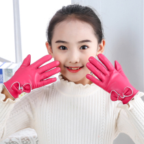 Childrens gloves autumn and winter days baby girls girls skiing warm leather five-finger waterproof Princess cute warm