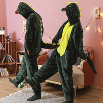 Autumn and winter cute cartoon animals small dinosaur crocodile funny conjoined men adult coral velvet couple pajamas female