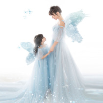 Classic Models Children Photography Parent-themed Mother-daughter Photo Wedding Dresses Sky Blue Meritocracy Fairy Gown