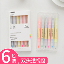 Korean candy color Macaron glitter color note number pen Rough focus set Morandi color highlighter set for students Japanese light color marker pen double-headed highlighter solid 6 colors