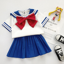 Summer dress small children college style girl pleated skirt water ice moon beautiful girl warrior cos uniform sailor clothes