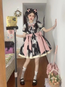 【Full price Pre-Order 】喵果森森 Brand Original #兔兔茶会# Sweet  Printing Lolita bhiner lolita fashion