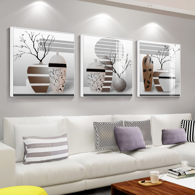 Modern living room decoration painting bedroom sofa background wall painting abstract triple frameless restaurant wall painting vase