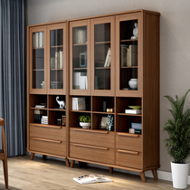 Bookcase Simple modern study shelf with glass door New Chinese bookcase Solid wood floor-to-ceiling bookshelf against the wall Nordic