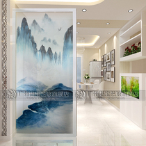  Art glass frosted entrance partition TV background wall Living room simple Chinese cabinet abstract moving door landscape painting