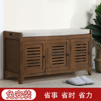 Brief Solid Wood Changing Shoes Stool Doorway Wearing Shoes Stool Shoes Cabinet Shoe Rack New Products Storage Stool Entry Stool Sitting Stool Whole Dress