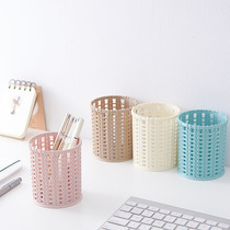 Nordic simple imitation rattan plastic pen holder female ins student office desktop creative hollow stationery storage tube