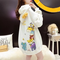  Spring and autumn thin hooded maternity sweater womens mid-length 2021 autumn new Korean loose fashion maternity clothes