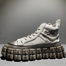 European Station Winter New Bubble Gum Base Mens Shoes Tide Card Thick Bottom Heightening Mid-Bonboard Shoes Fetal Calf Leather White High Bunch Shoes