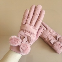 Autumn and winter with velvet gloves down cotton ladies thick double-layer windproof bike non-slip spring cute warm Korean version