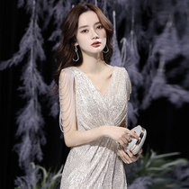  Sandro Veneta 21 Light luxury banquet High-end elegance French socialite niche dress Evening dress