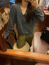 3ts early autumn knitted cardigan long sleeve Spring and Autumn outside wear thin coat wool sweater loose lazy wind jacket women