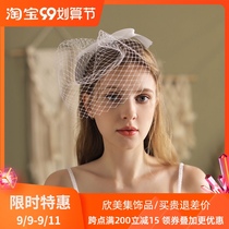 French retro Hepburn bride veil white bow dinner party cheongsam photo props accessories