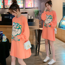 Pregnant women autumn dress 2021 New Tide mom loose print sweater skirt top dress autumn dress