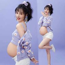 21 exhibition pregnant women Photo clothing new Japanese purple knitted cute photo studio pregnant women Photo clothing at home
