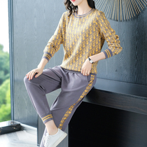Sportswear Trendy Foreign Air Knit Mom Clothing Two Sets Women Spring New Fashion Loose Round Collar Casual Suit