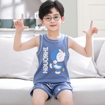 Childrens vest pure cotton 2021 summer thin boys  pajamas sleeveless shorts set Medium and large boys can be worn outside