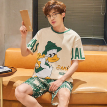 Pajamas Mens Summer Cotton Thin 2021 New Short Sleeve Shorts Boys Cartoon Spring and Summer Home Wear Set