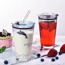 Net red straw whale water cup creative simple glass student female cute portable breakfast scale Milk Cup