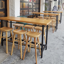 Custom solid wood bar table and chair combination Bar table Coffee milk tea hot pot table against the wall high-legged narrow table Long table