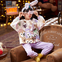 Girls pajamas spring and autumn cotton childrens thin long sleeves can love the stars Dulu children home clothes