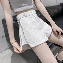White jeans womens summer thin section 2021 new high waist thin shorts womens side zipper hot pants loose casual