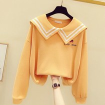 Childrens clothing 2021 girls autumn clothes new navy collar solid color sweater children Korean loose long sleeve jacket foreign gas