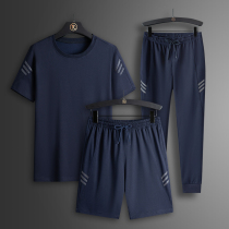 High-end mens loungewear summer cotton short-sleeved shorts long pants thin pajama suit brand high-end