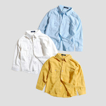 Childrens double-layer yarn shirt white pure cotton boys spring and autumn shirt thin section middle and large children baby lapel casual spring clothes