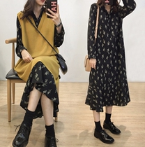 Pregnant women autumn suit fashion new foreign style knitted chiffon pregnant women dress tide mother two-piece spring and autumn