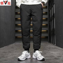 Yalu down pants mens winter wear plus velvet thick rubber duck velvet pants sports warm straight cotton pants cold pants