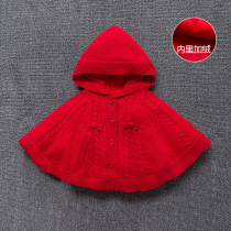 Baby cloak autumn and winter out female baby stall wind cloak thickened plus velvet childrens windproof red hooded cloak