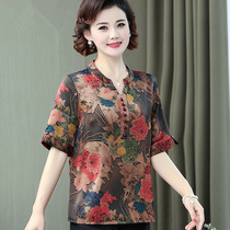 Mom silk top short-sleeved summer dress new middle-aged womens T-shirt wide mrs Xiangyun yarn mulberry silk shirt