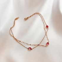 Red Lip Chain Childrens Style Sexy Personality Fashion Net Red Girl Sensation Lady Foot Chain Titanium Steel 18k Rose Gold