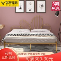 Nordic modern minimalist princess wrought iron bed Iron frame Steel frame Double single adult children 1 2 1 5 1 8 meters