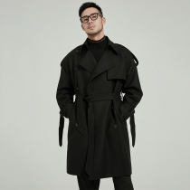 FACECITY black worsted wool trench coat coat mens youth long winter clothes business Leisure