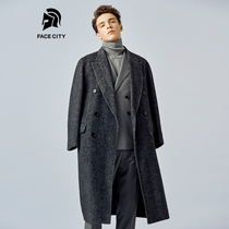 facecity coat men long winter woolen coat fine grain alpaca double wool coat coat coat