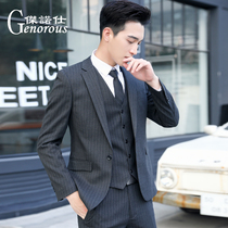  Suit suit Male groom wedding dress Slim Korean striped casual handsome British trend suit formal suit
