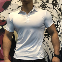 Quick-drying sports POLO shirt mens short-sleeved tight-fitting T-shirt muscle fitness top brother personal trainer work clothes customization