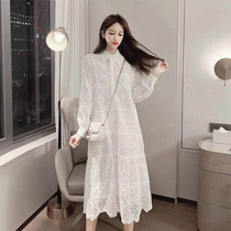 Fashion white lace dress female 2021 spring and autumn new French niche fairy super fairy sen shirt skirt