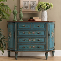 European and American semi-circular entrance cabinet Chinese solid wood bucket cabinet Dining side cabinet Mediterranean cabinet Painted corridor storage cabinet