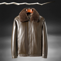 Mens new middle-aged leather clothing imitation leather men plus velvet thickened father fur one elderly leather jacket jacket