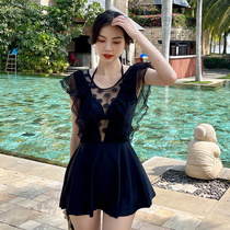 Swimsuit womens summer belly cover thin conservative skirt one-piece 2021 new fashion small chest gathered Korean hot spring seaside
