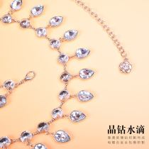 Golden dance door belly dance diamond chain water drop waist chain white glass rhinestone waist decoration fashion simple and generous easy to belt