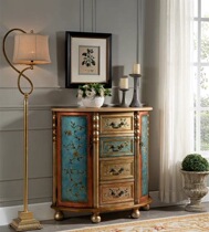  American painted solid wood semicircular entrance table Retro old corner decorative cabinet corridor cabinet multi-function small side cabinet