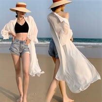 Sunscreen cardigan womens 2021 summer new beach super fairy Chiffon thin blouse loose bikini swimsuit jacket